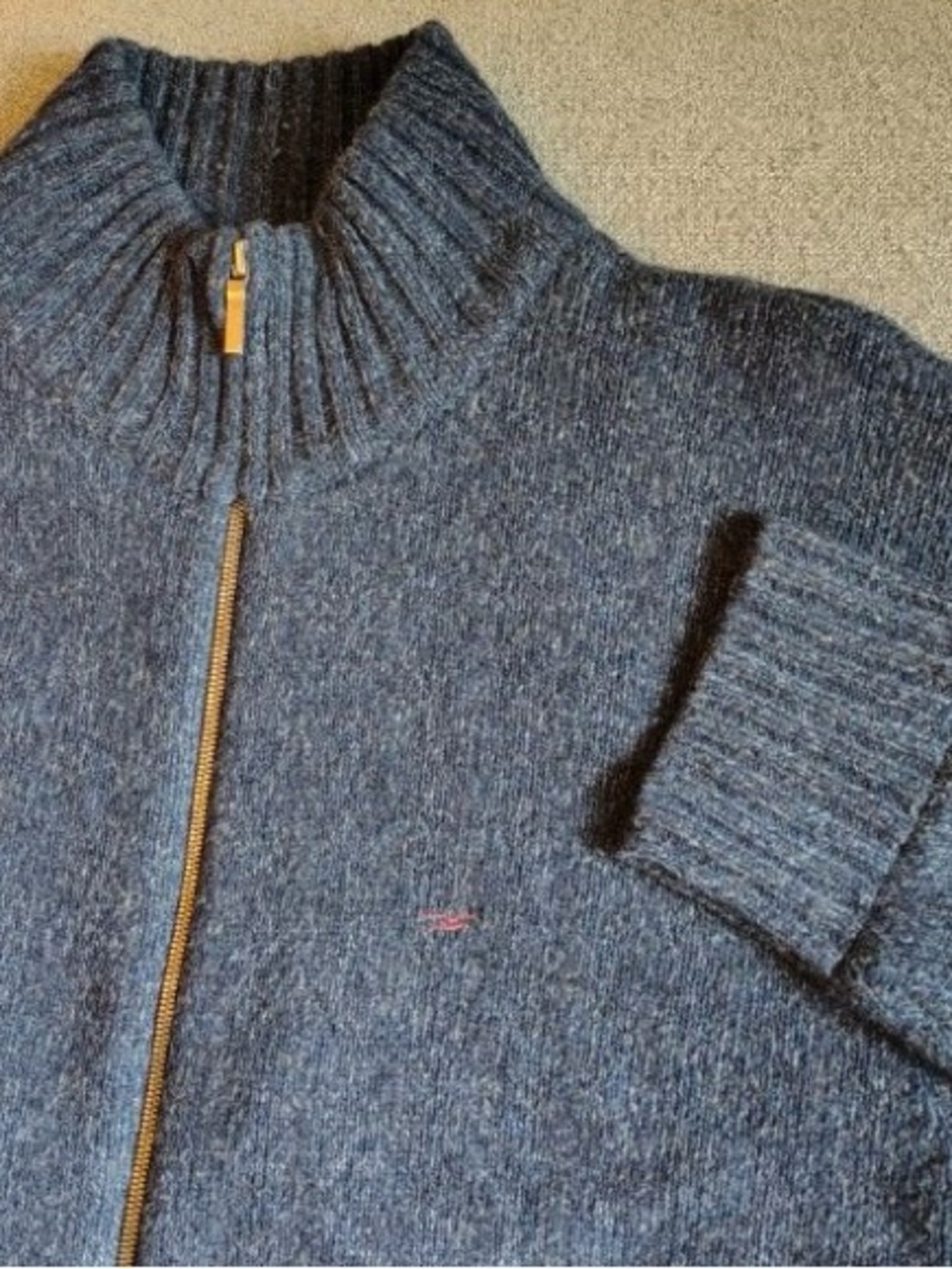 Vtg Faconnable Lambswool Angora Full Zip Sweater Jacket Mens L Blue Knit Lined